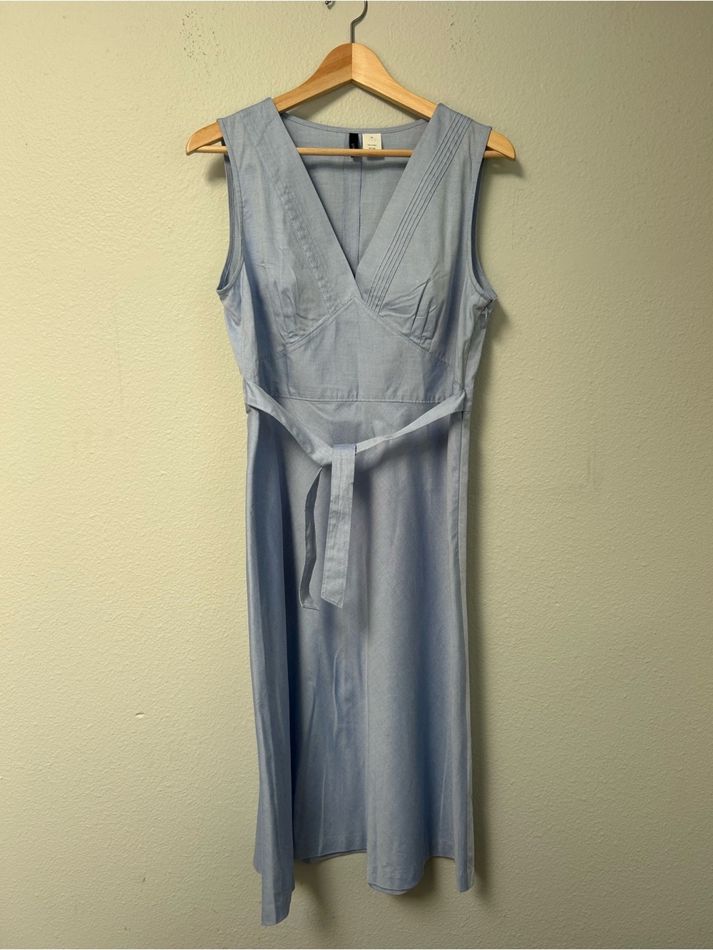 J. Crew Light Blue Sleeveless V-Neck Midi Dress with Waist Tie